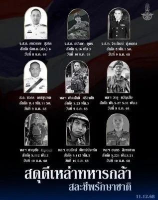 “战争只是机器，且残酷” 泰国陆军在脸书悼念9名阵亡的士兵军官。(脸书照片)
(