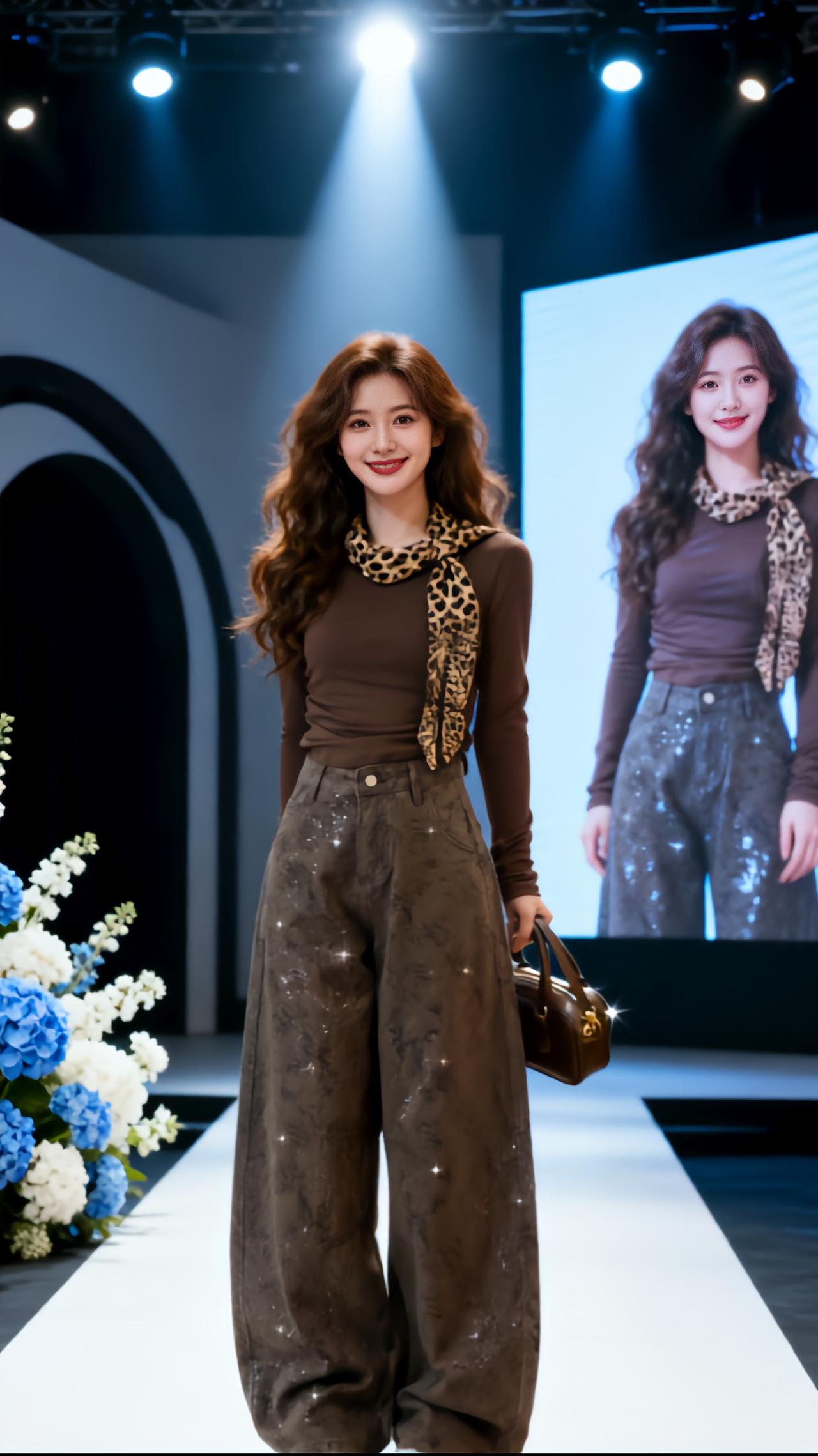 爆闪裤穿搭 直筒显瘦秀场同款长裤 时尚设计感高腰阔腿裤 闪钻阔腿裤 爆闪裤搭配