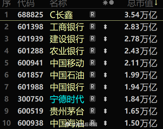 长鑫科技的总市值成为了A股第一名，比第二名的工商银行多了0.7万亿了；但董事长朱