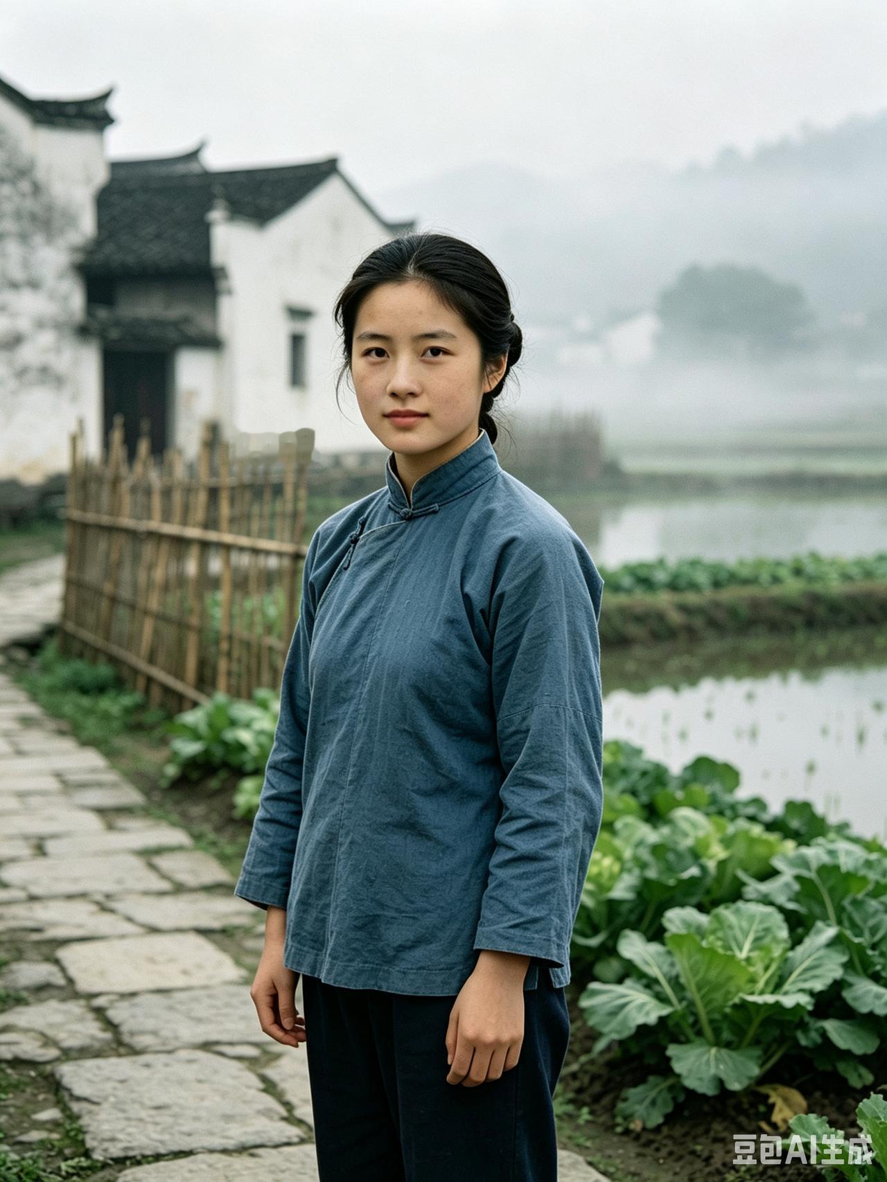 五十年代乡间的绝色佳人，未经脂粉雕琢，是泥土滋养出的原生态美感。粗布衣裳朴素干净