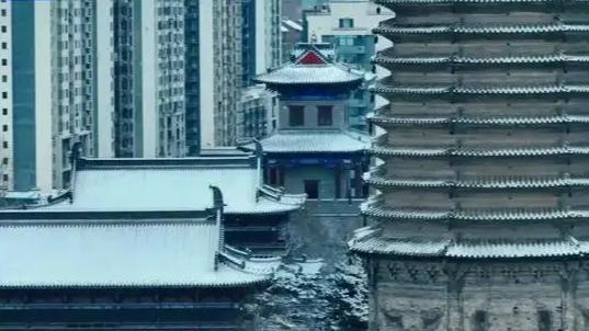 11月26日，辽宁多地迎来了今冬的首场降雪。在初雪的映衬下，千年白塔宛如一幅水墨