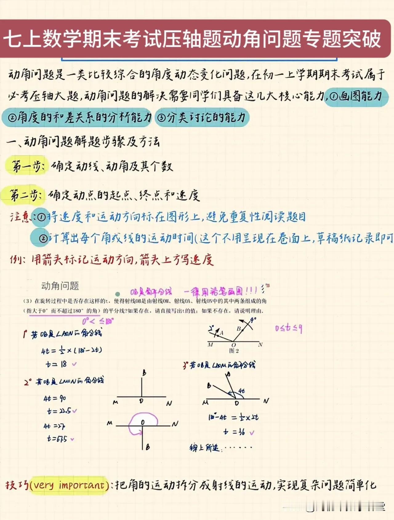 七上数学期末考试压轴题动角问题专题突破