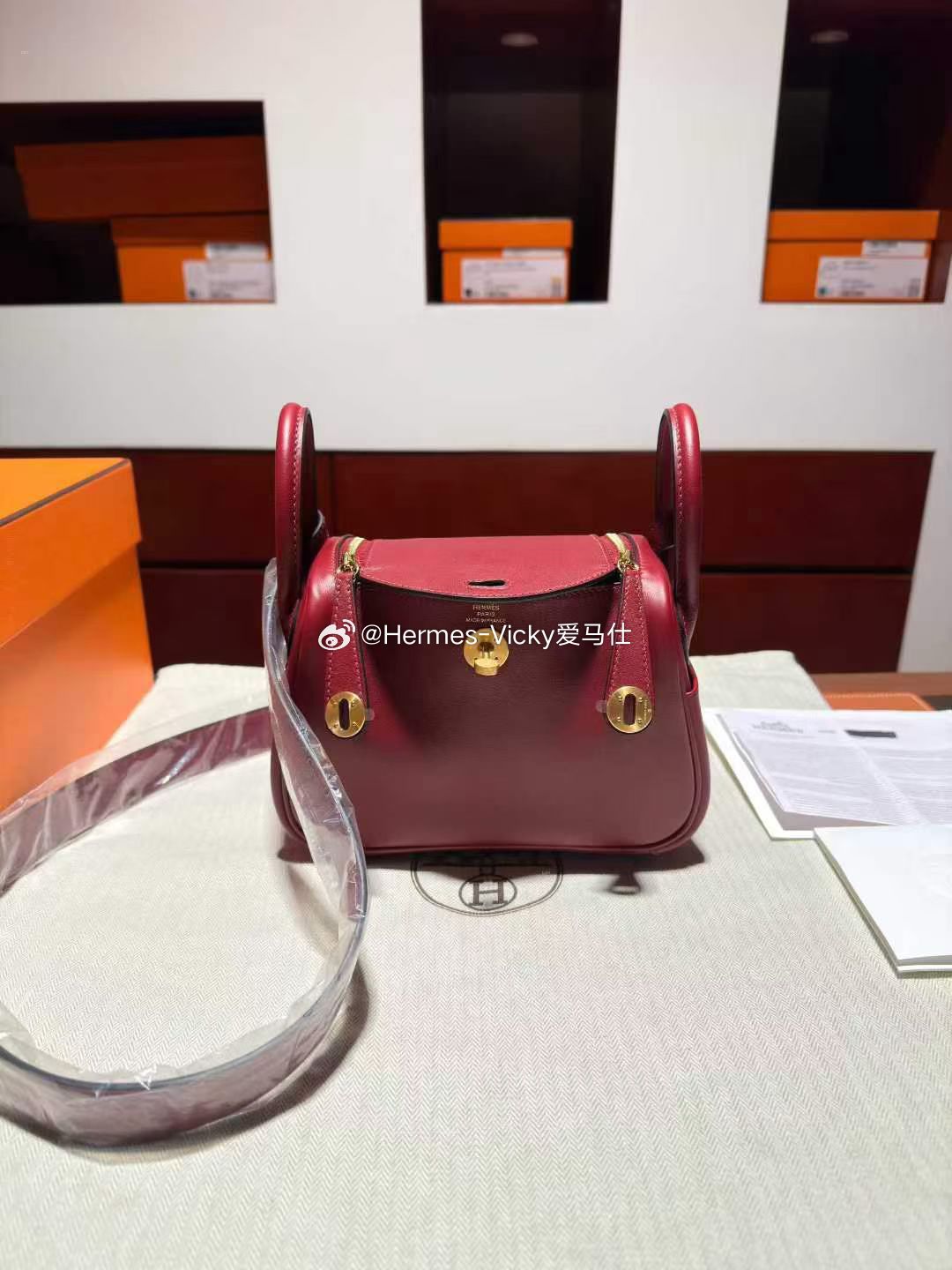 Mini Lindy 19 Swift 57酒红色 金扣 爱马仕hermes