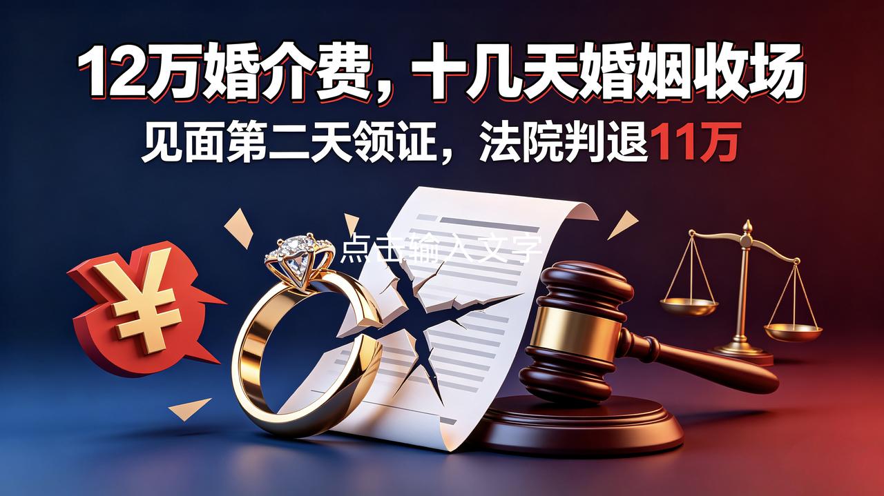 离谱！男子花12万婚介费，见面2天领证，十几天就离婚，法院判决大快人心。
 
真