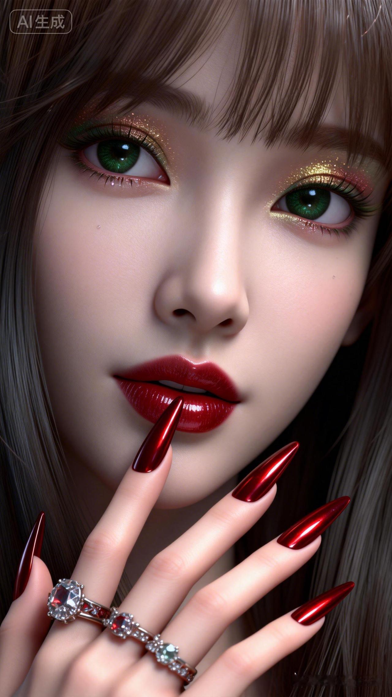 梦幻少女妆容，红唇与金色眼影的完美结合，让人眼前一亮！💄✨