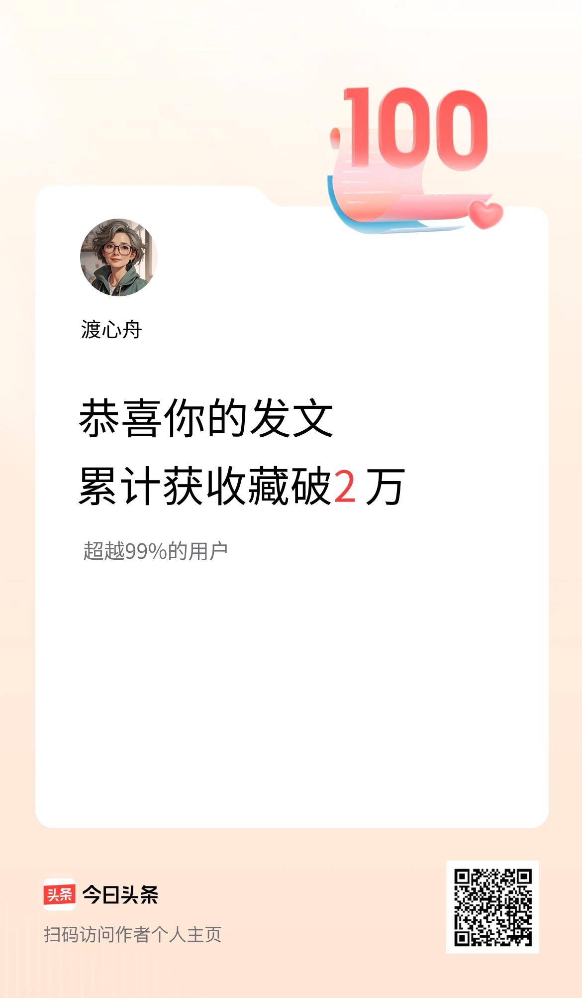 我在头条累计获收藏量破2万啦！