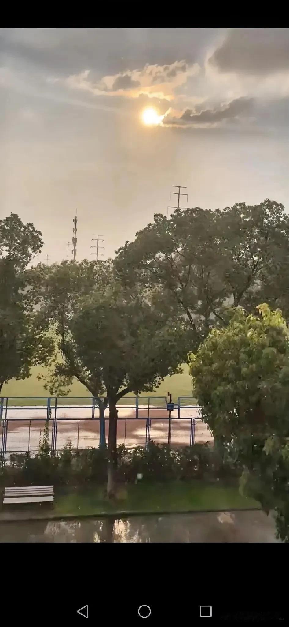 今日的天空，格外的好看，天上挂着太阳，大雨还在哗哗的下，调皮的雨淋湿了多少人家的