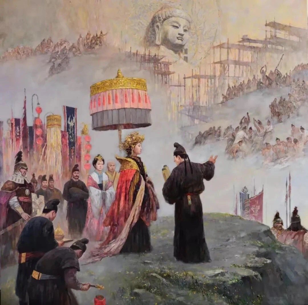 画家侯震油画作品 《武则天开凿奉先寺》唐朝唐太宗，唐高宗，武则天，唐玄宗时期是龙