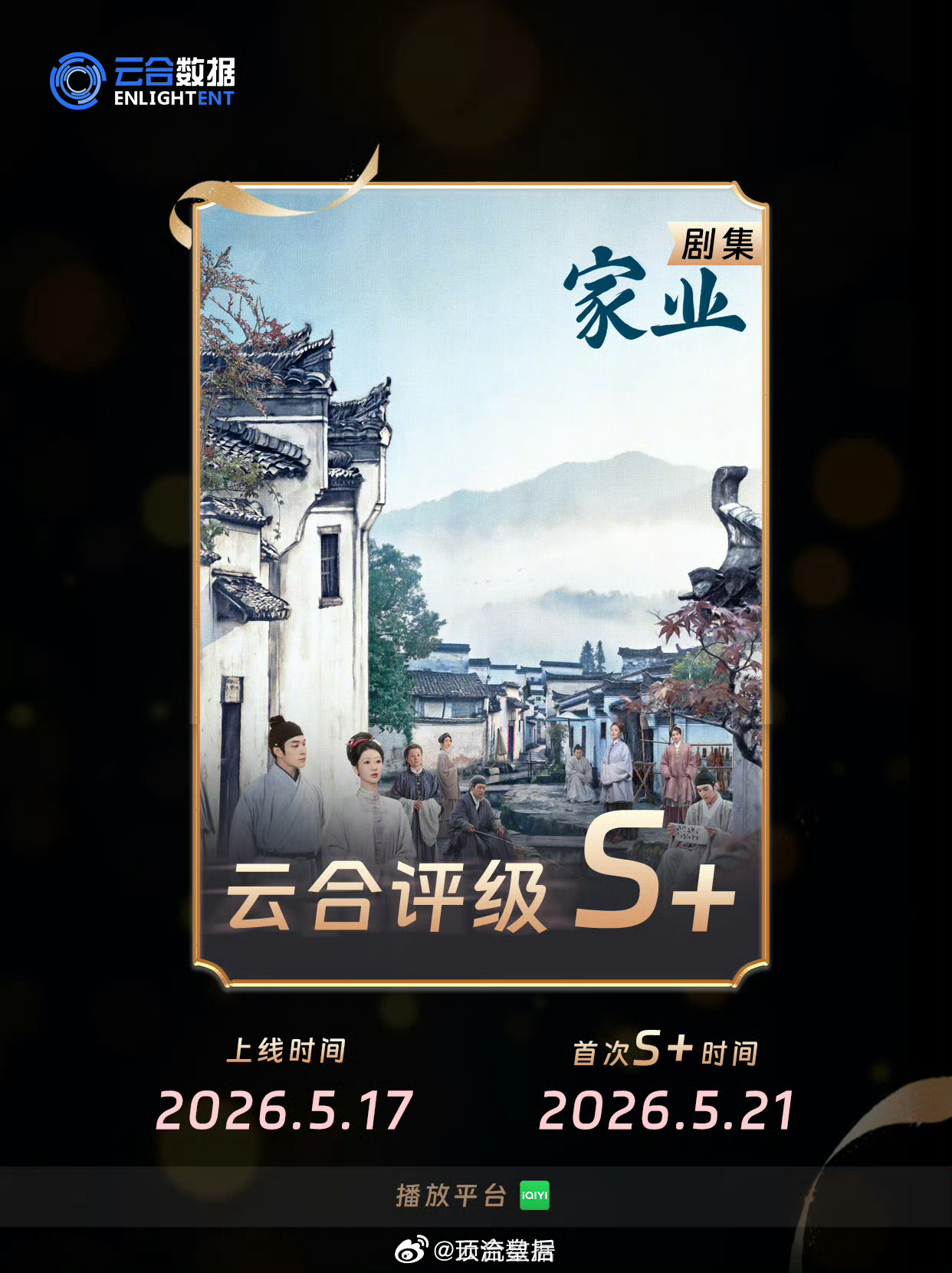杨紫家业云合评级S+。