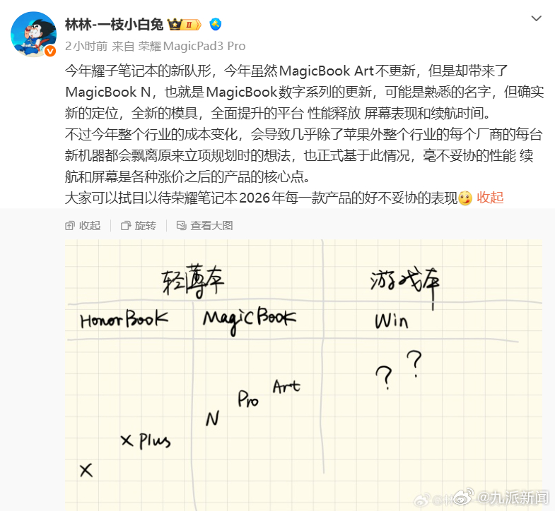 #荣耀笔记本全系产品曝光#近日，有消息称荣耀新笔记本将于下月发布。荣耀中国区副总