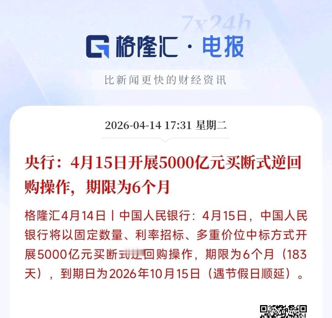 A股收盘后，央行又给市场增加了强心剂，来了个大利好央行：4月15日进行5000亿