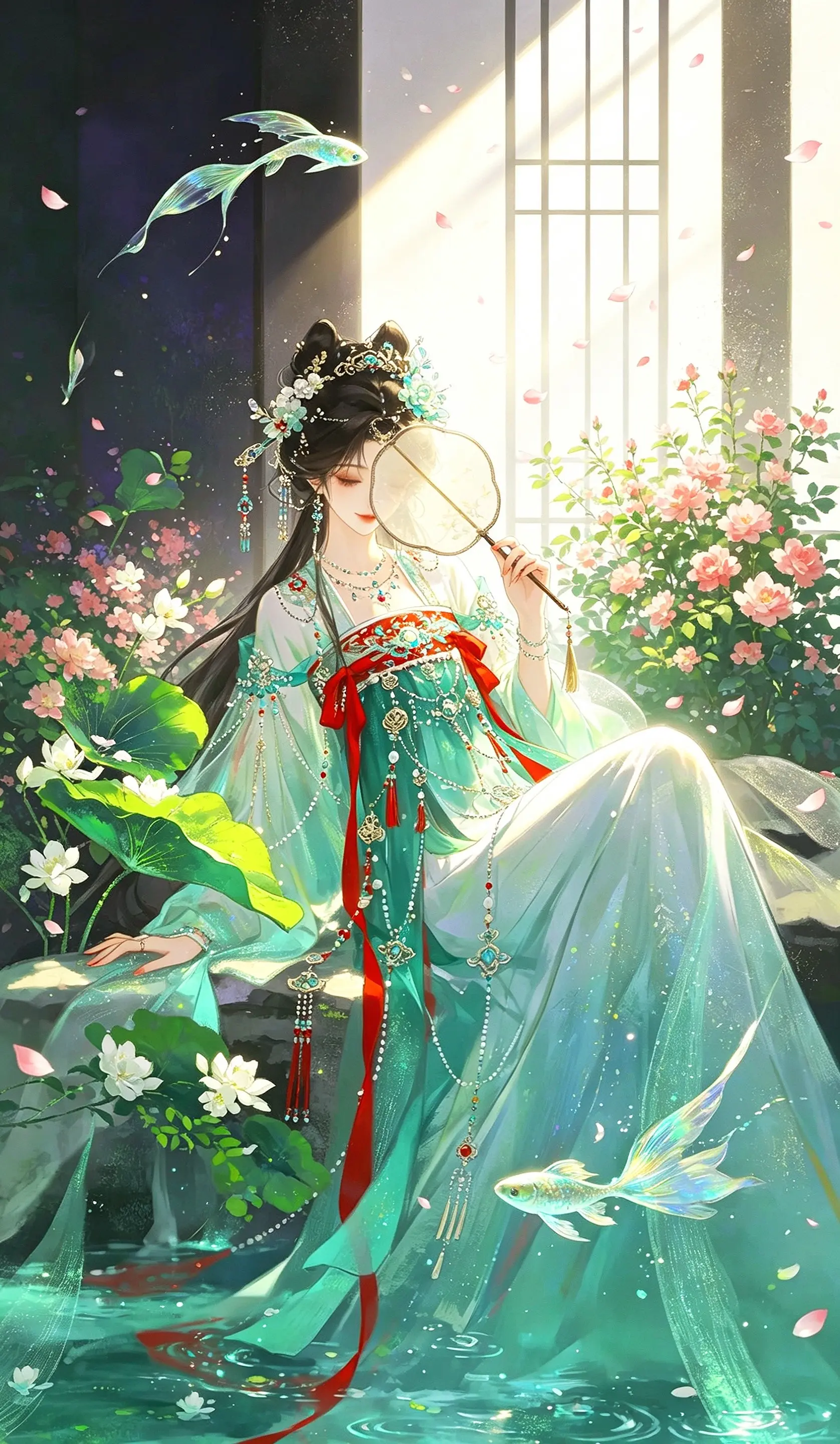 AI古风美人写真 ai创作 荷叶罗裙一色裁 荷花元素 国风创作日常