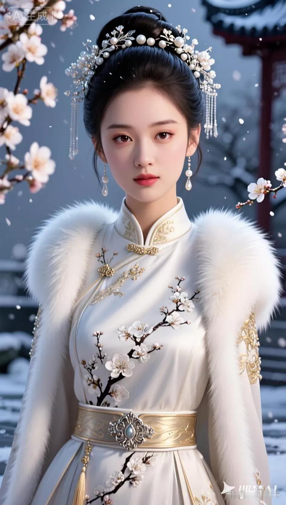 古装仙女风，春日樱花飘落时，唯美如画。温婉古风小仙女 古装国风小仙女 樱花仙韵少