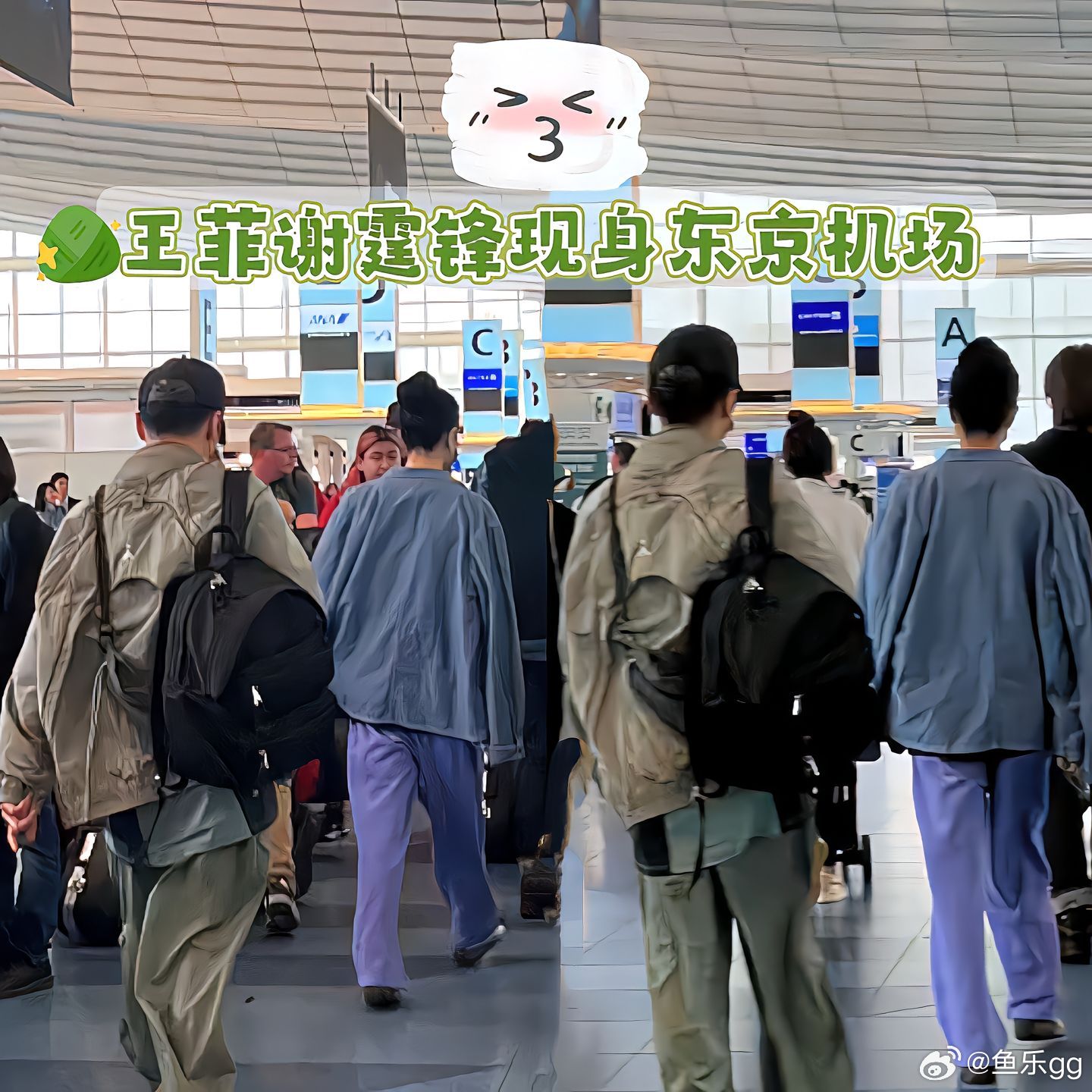 王菲谢霆锋现身东京机场！两人一前一后走，谢霆锋背着包，据悉，两人本月20号一起出