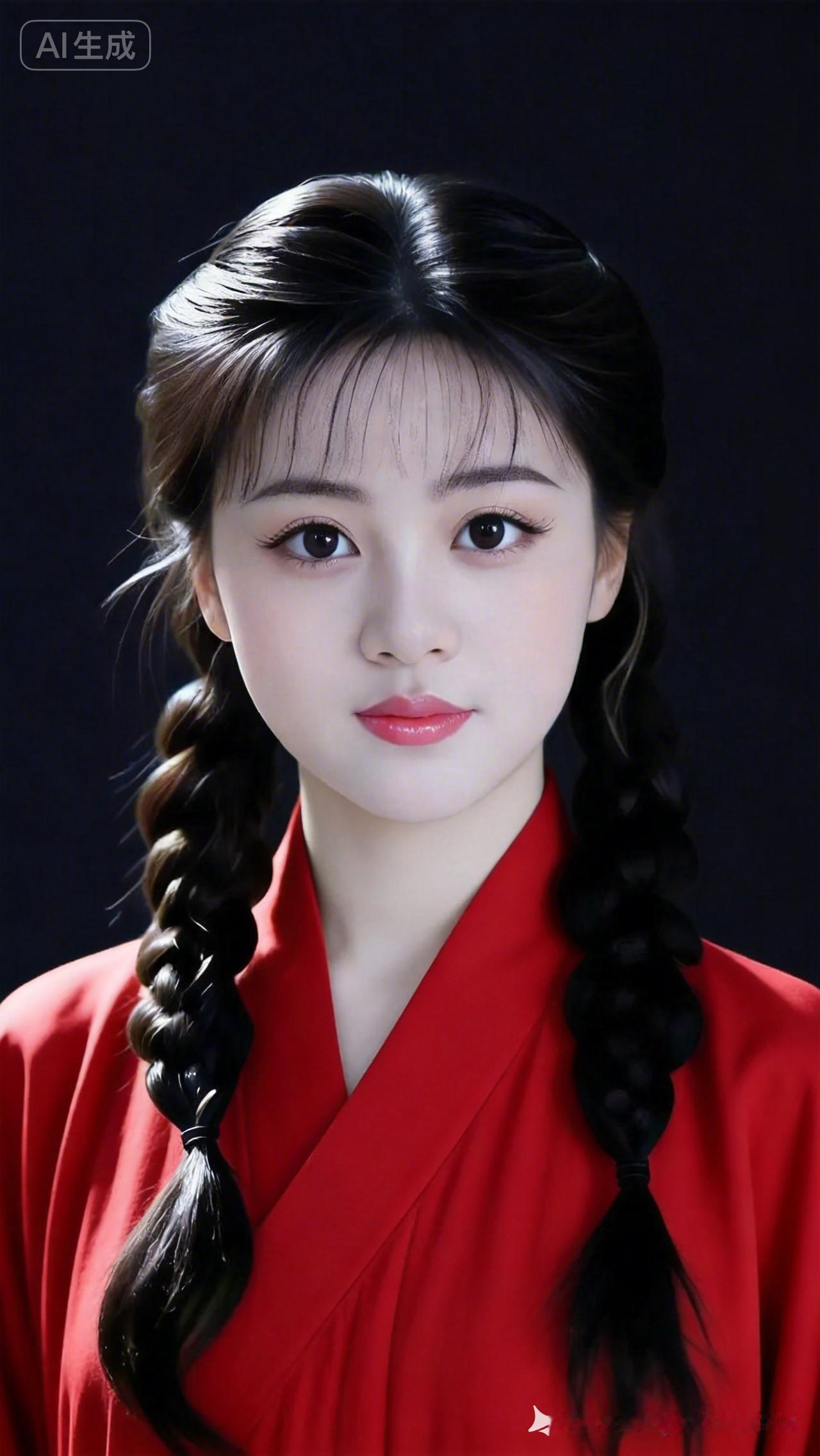 惊艳的汉服少女，红衣飘飘，双辫飘逸，古典美！