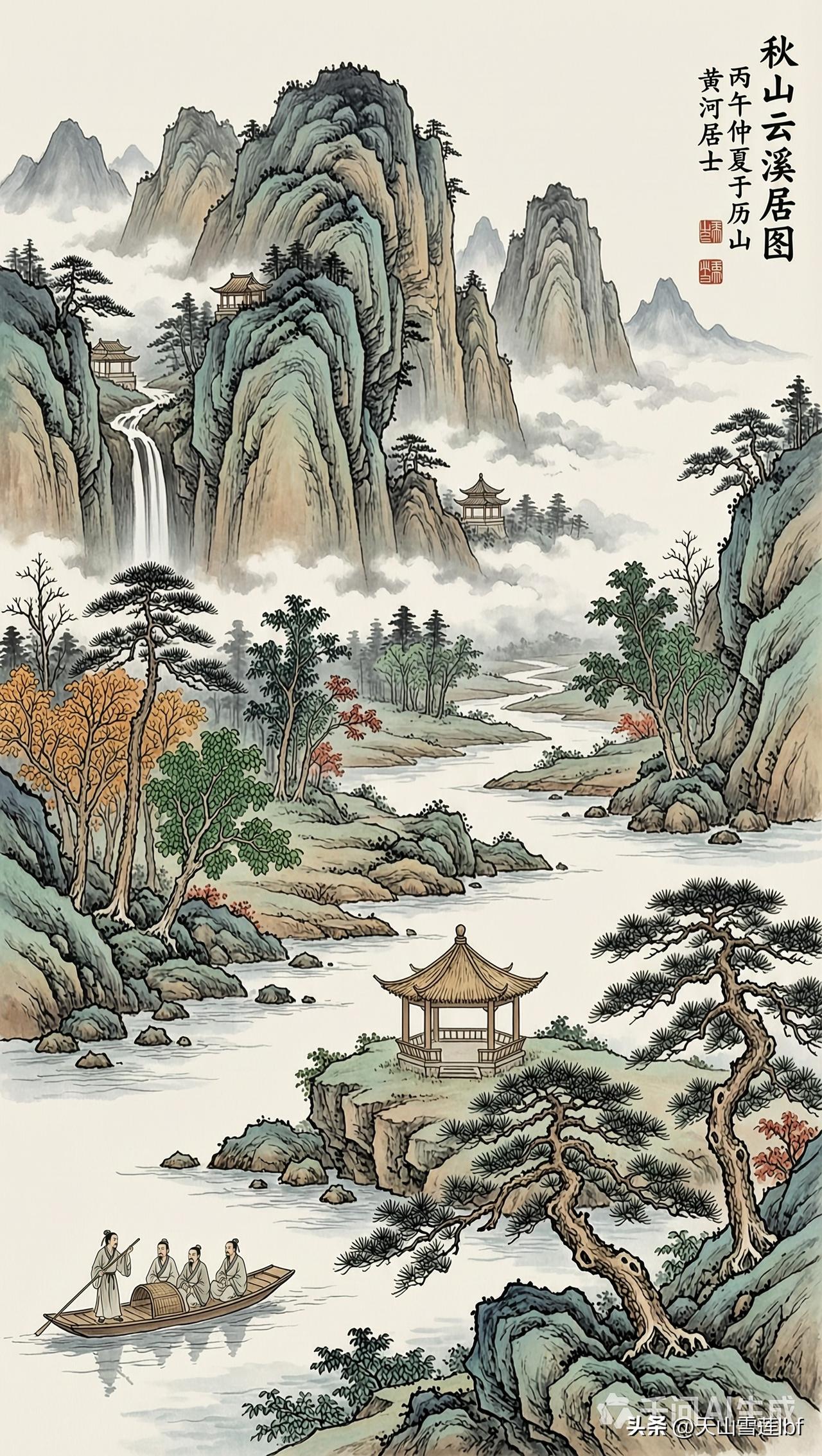 《秋山云溪居图》