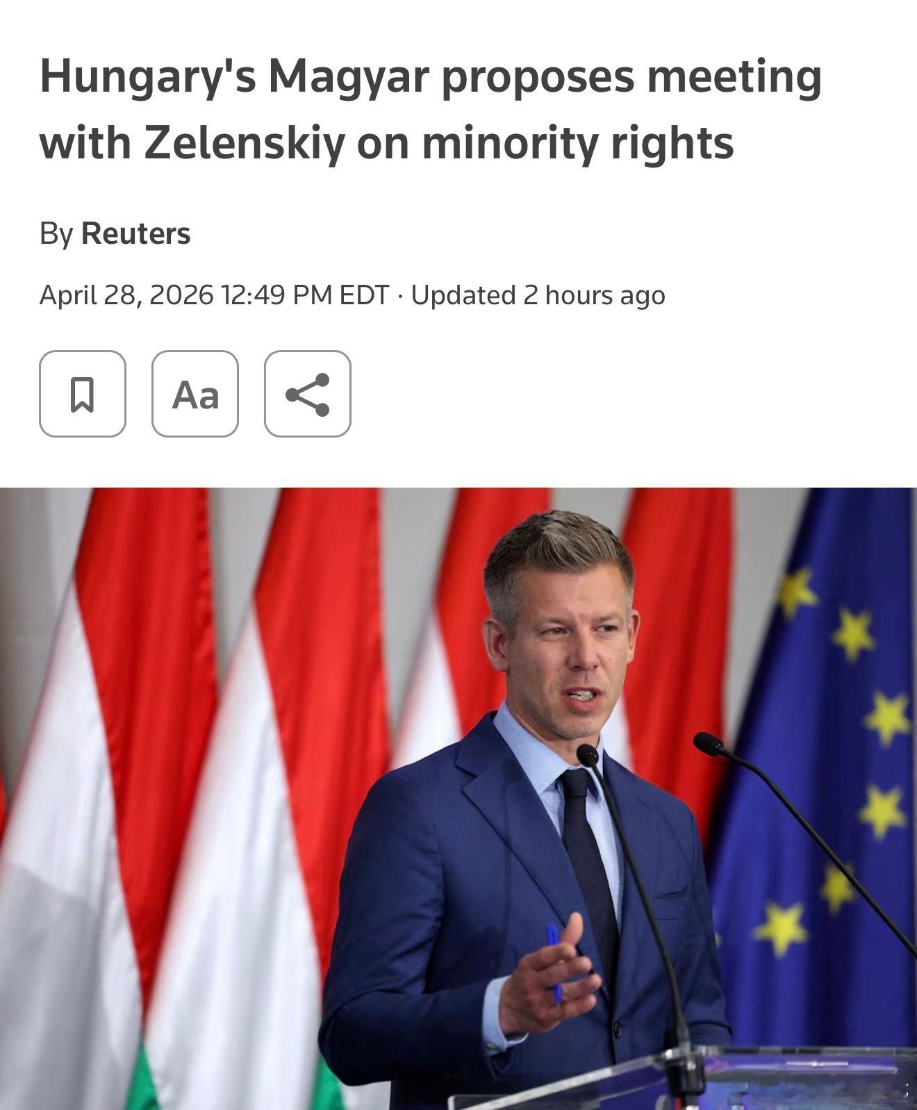 路透社：匈牙利新领导人提议与泽连斯基会面，寻求修复双边关系匈牙利🇭🇺新任领导