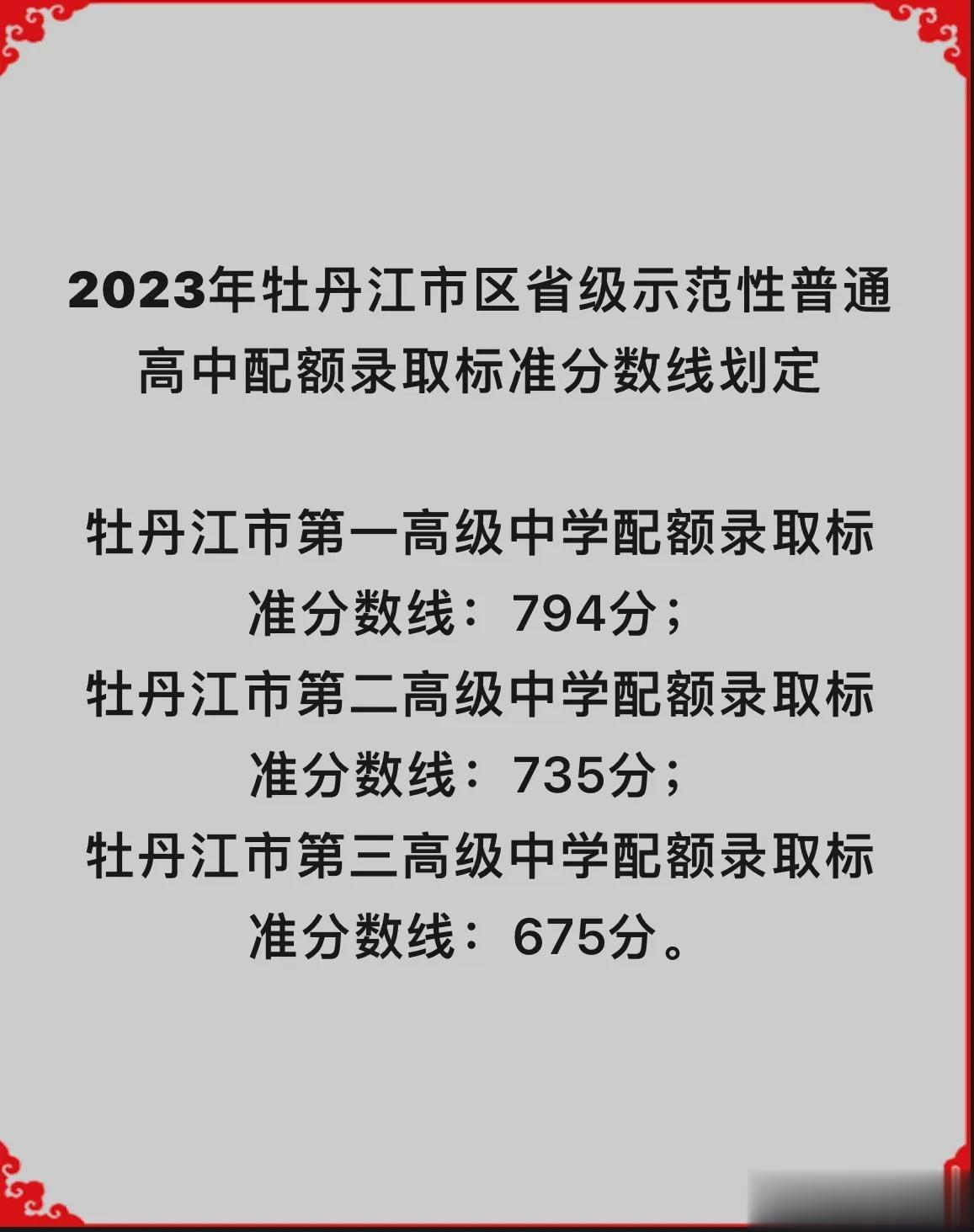  2023年牡丹江市区三所省重点高中录取分数线。