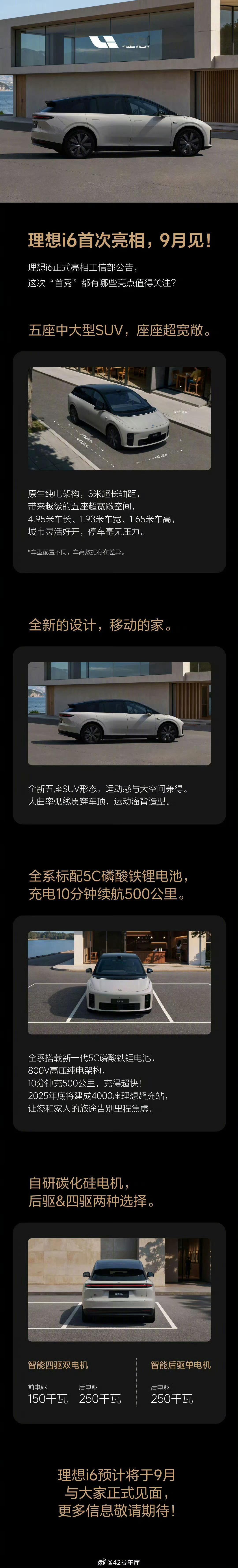 理想i6公示了，虽然是6系，但轴距达到了3000mm[傻眼]太离谱了4950*1