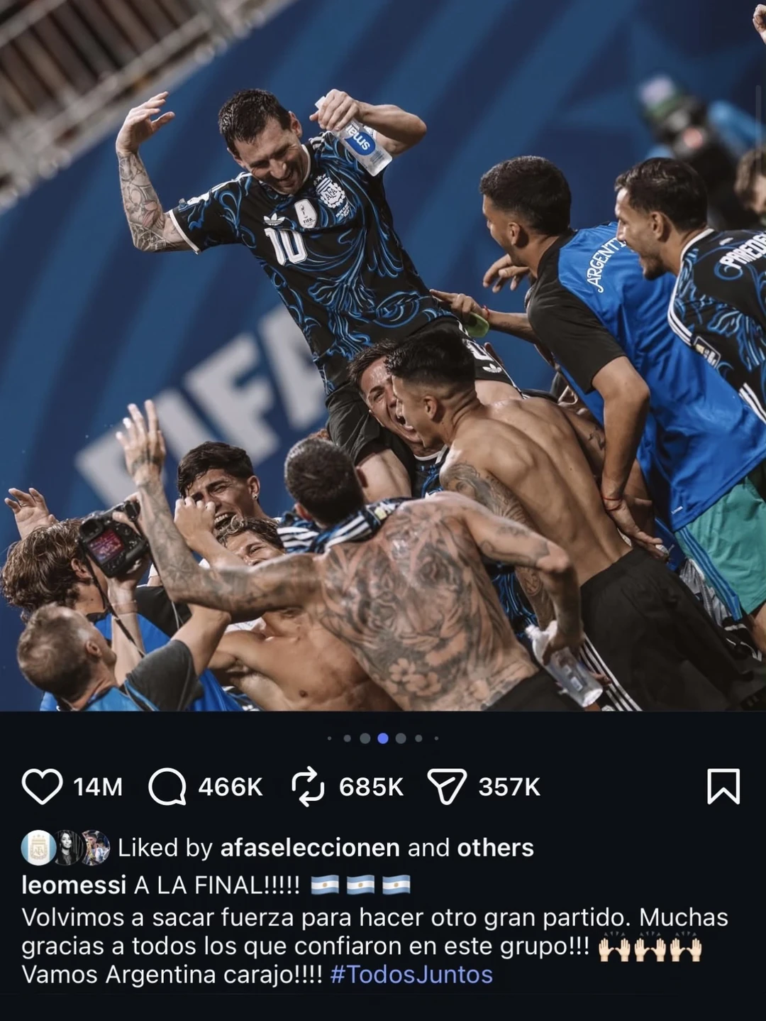 梅西抄袭！直接复制自己22年晋级决赛文案🤣
