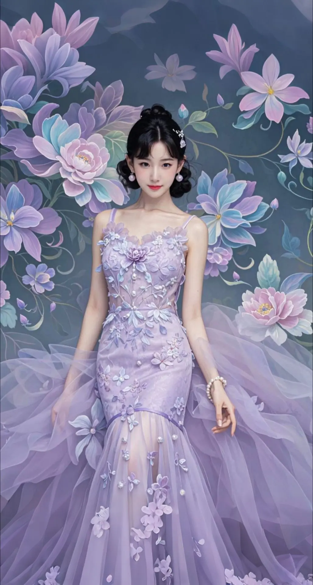 AI扩图 AI淡紫艺术美人
