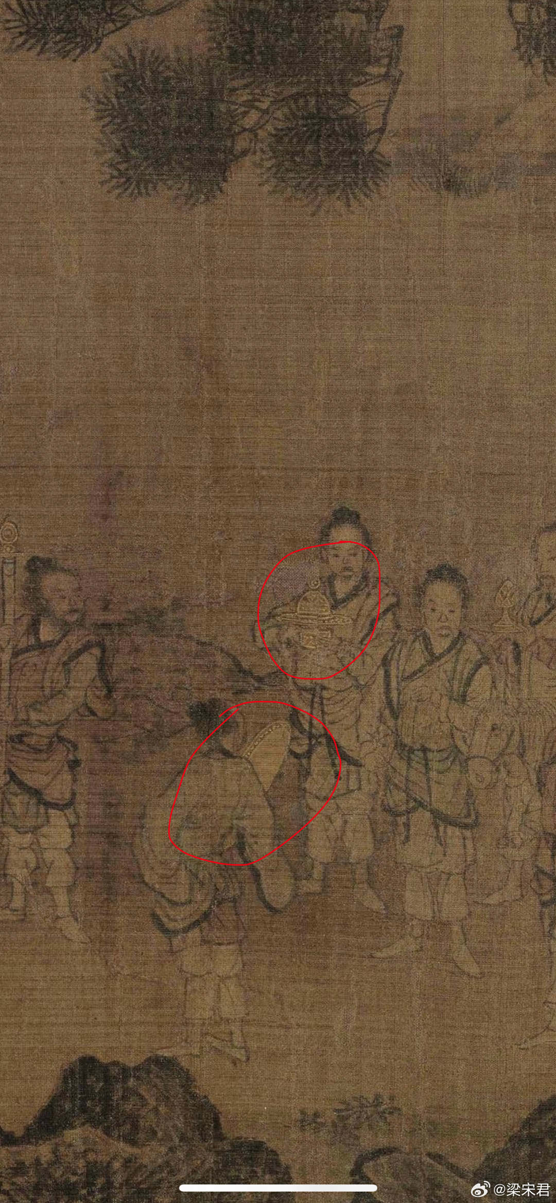 宋版洛神图曹植出行，唾盂钵盂厮罗一副，背凳执伞，挑着食箧燎炉 ​​​