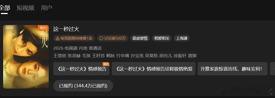 张凌赫归鸾刚刚才放出来的预告，直接登顶飙升榜🐧第一 ☝🏻，过火期待榜一，归鸾