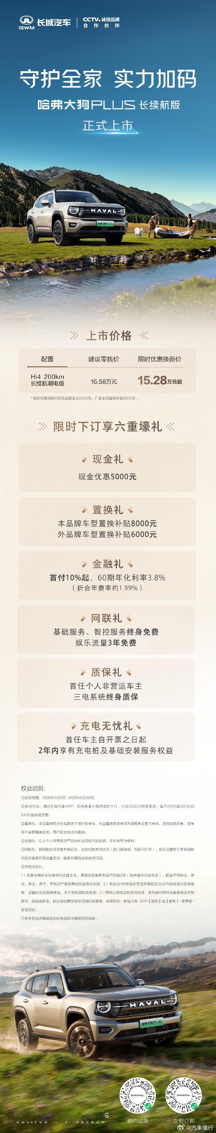 守护全家 实力加码哈弗大狗PLUS长续航版上市限时优惠换新价 15.28万元起潮