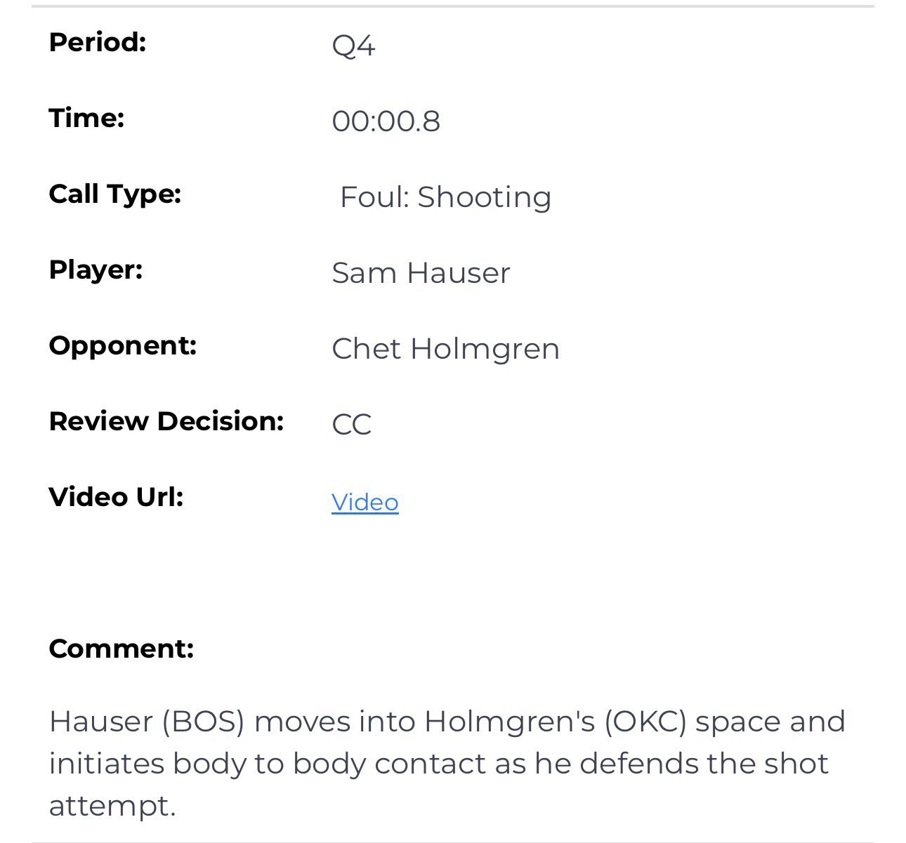 昨天的裁判报告显示最后时刻没有一个错判或者漏判，针对最后切特获得罚球的解释是：“