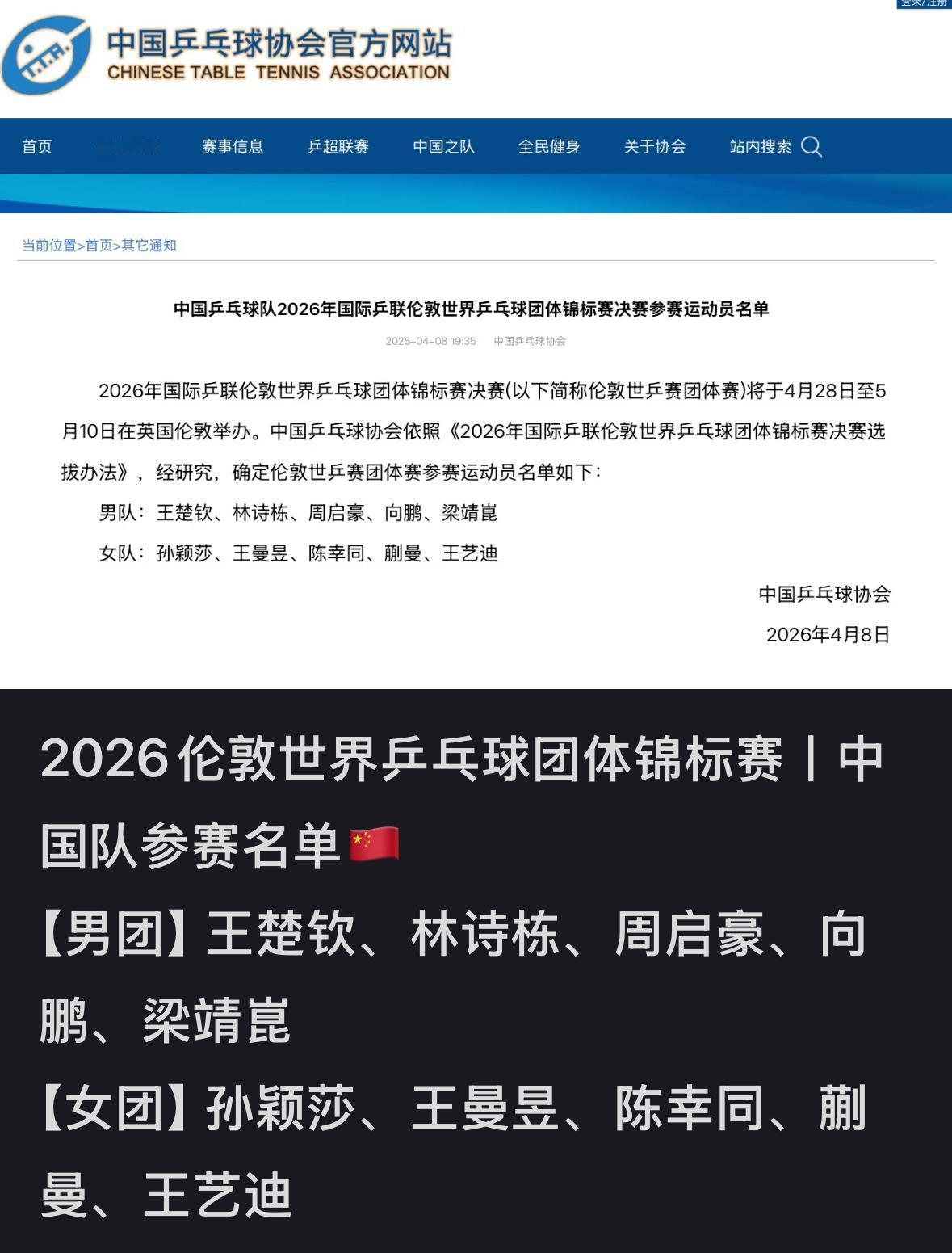 莱维分析伦敦世乒赛国乒参赛名单：王楚钦带队，梁靖崑第五人！
莱维在直播间谈伦敦世