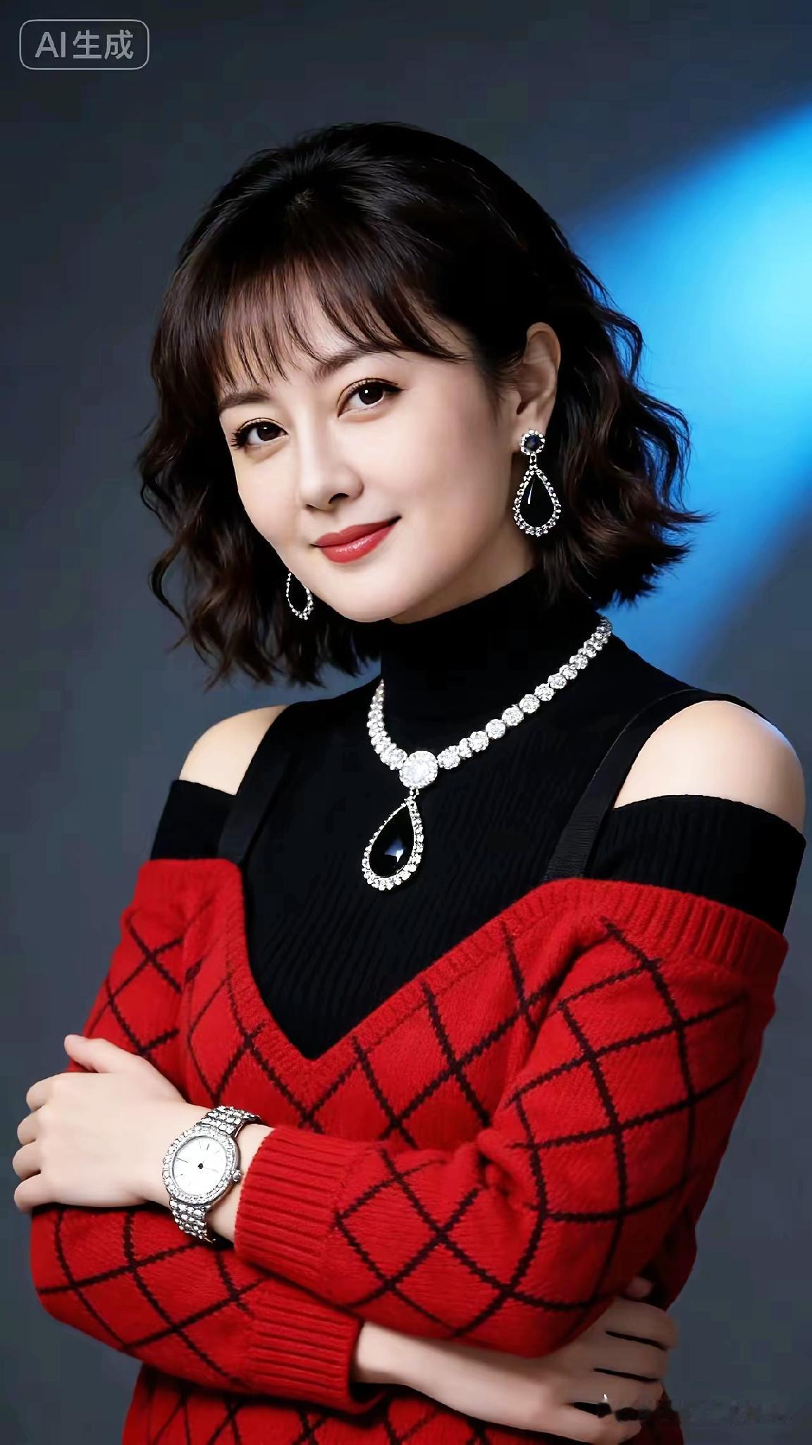 优雅气质穿搭，红黑撞色毛衣搭配珍珠项链，尽显时尚魅力！💃👗💎