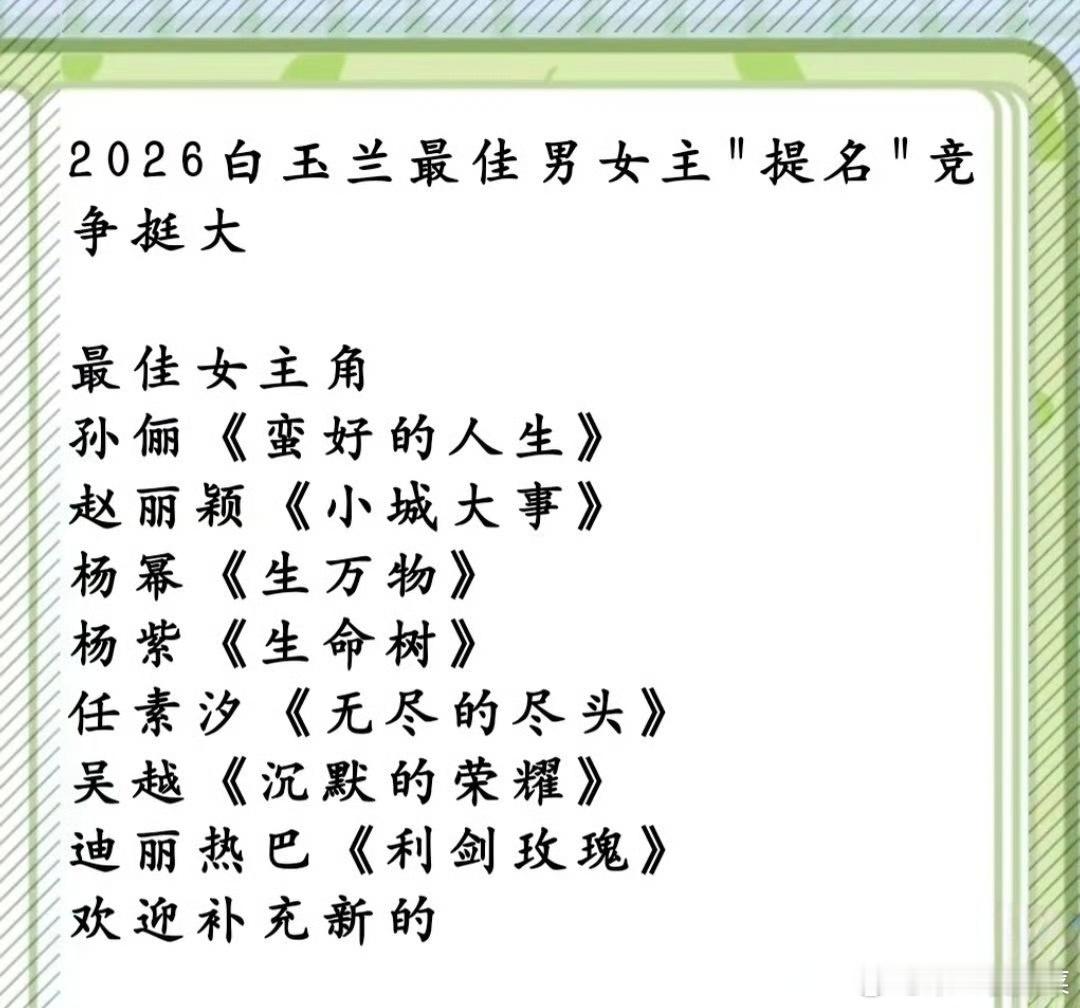 网友预测白玉兰最佳女主角提名🈶:85花两大top杨幂和赵丽颖90花两大top杨