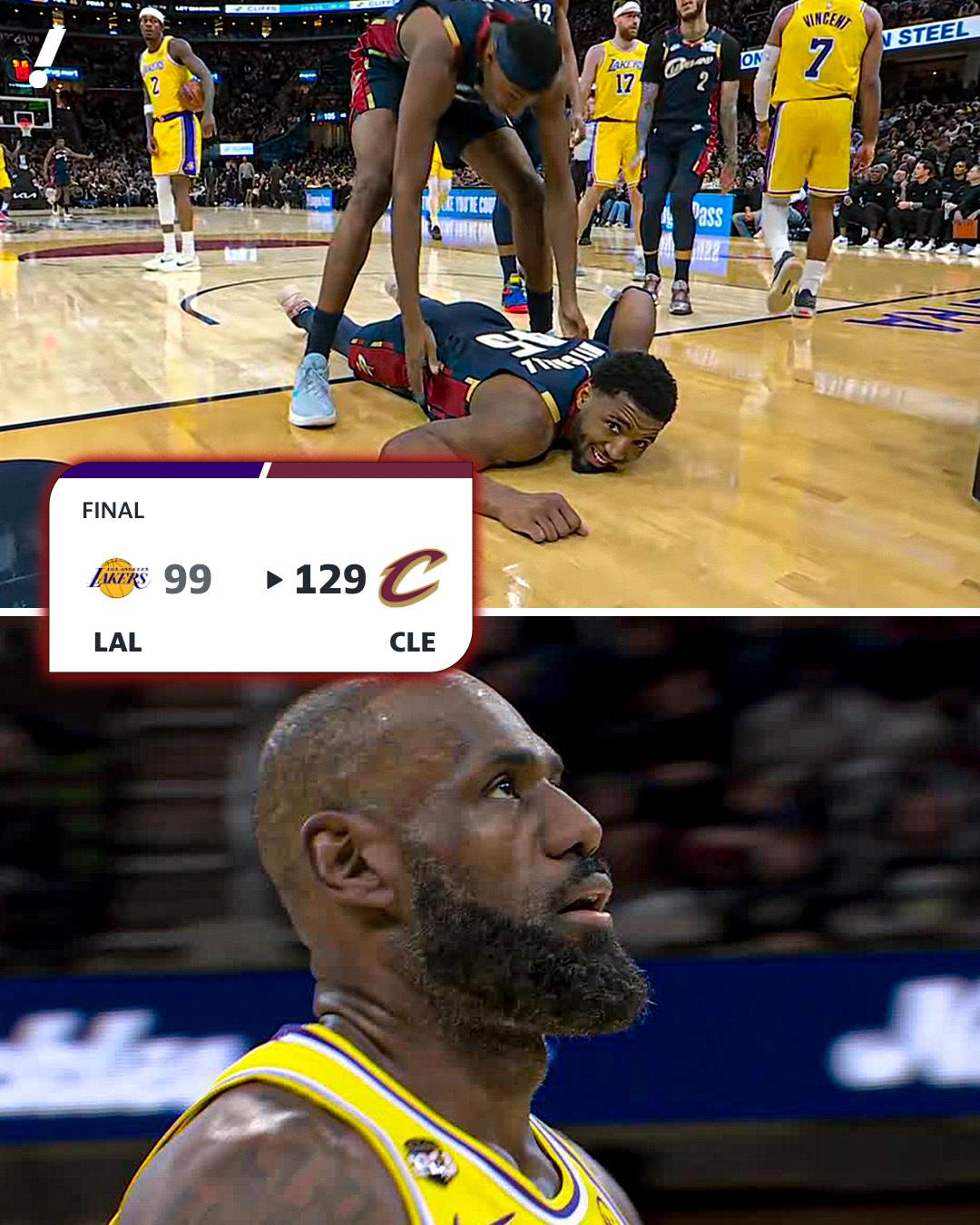 东契奇和詹姆斯先后崴脚，湖人惨败骑士结束两连胜，他们还留在西部第5，但和身后太阳