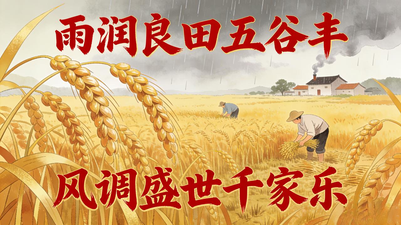 联：雨润良田五谷丰。接下联 风调盛世千家乐