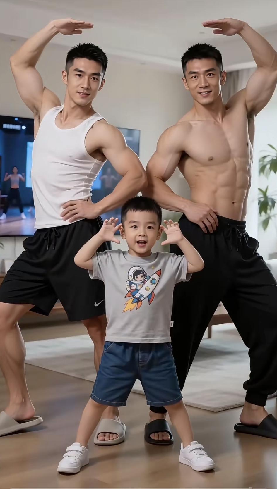 这一家子的基因真的太强大了。代代都那么帅，一家三代祖孙三人共用一张脸。袓孙三辈人
