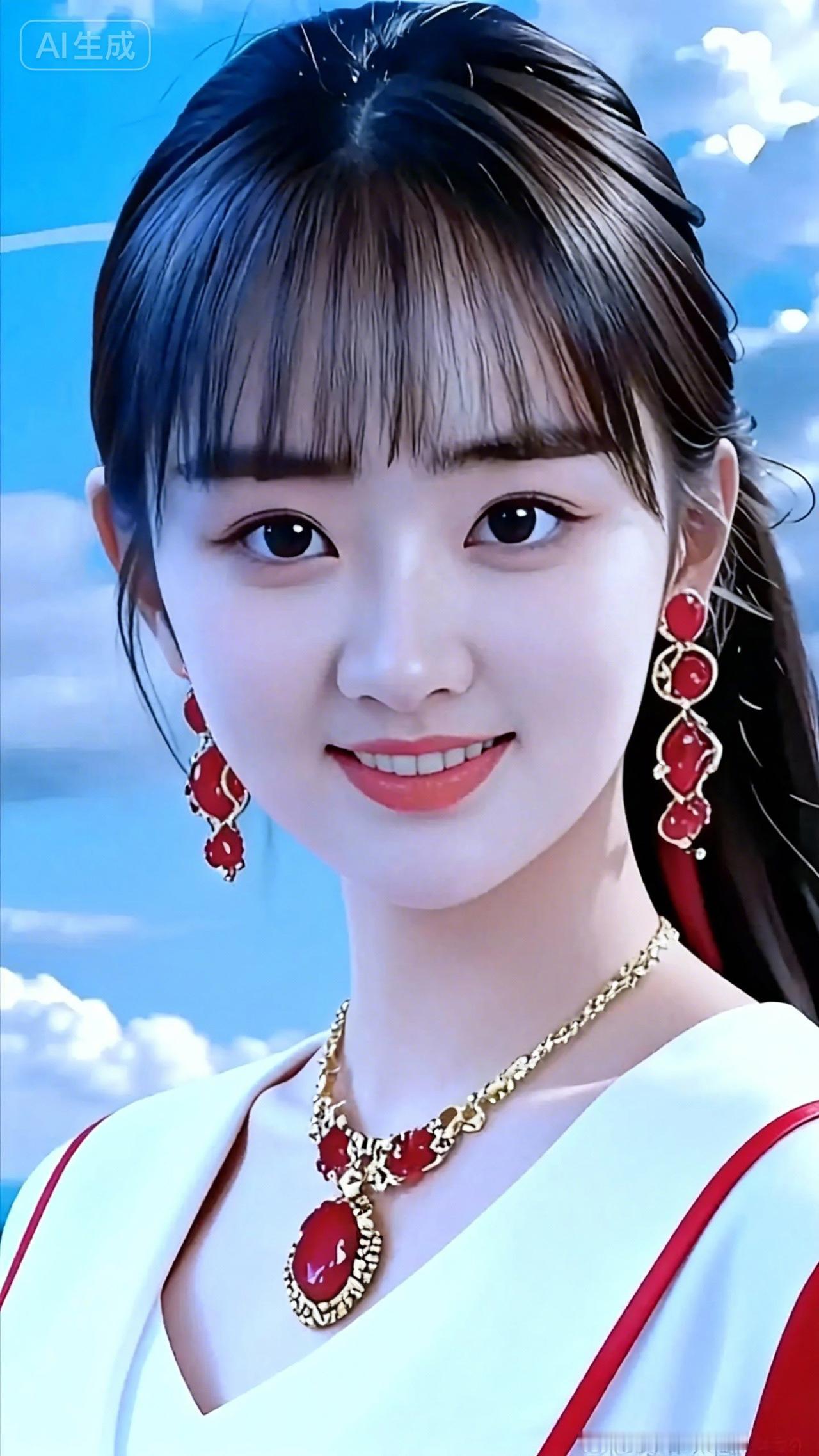 甜美女孩风，红宝石项链搭配白色连衣裙，闪耀动人！💖✨