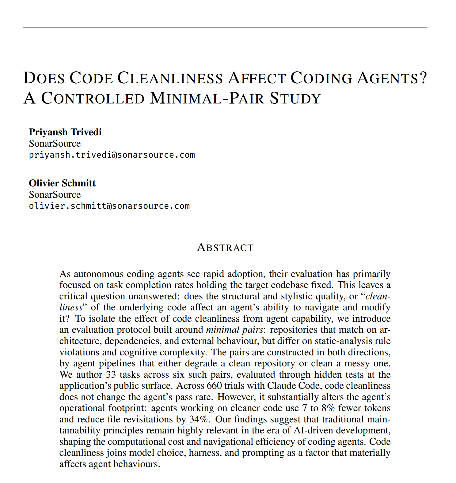 Agent编码时代，编写整洁的代码（Clean Code）还有用吗？这篇论文 《
