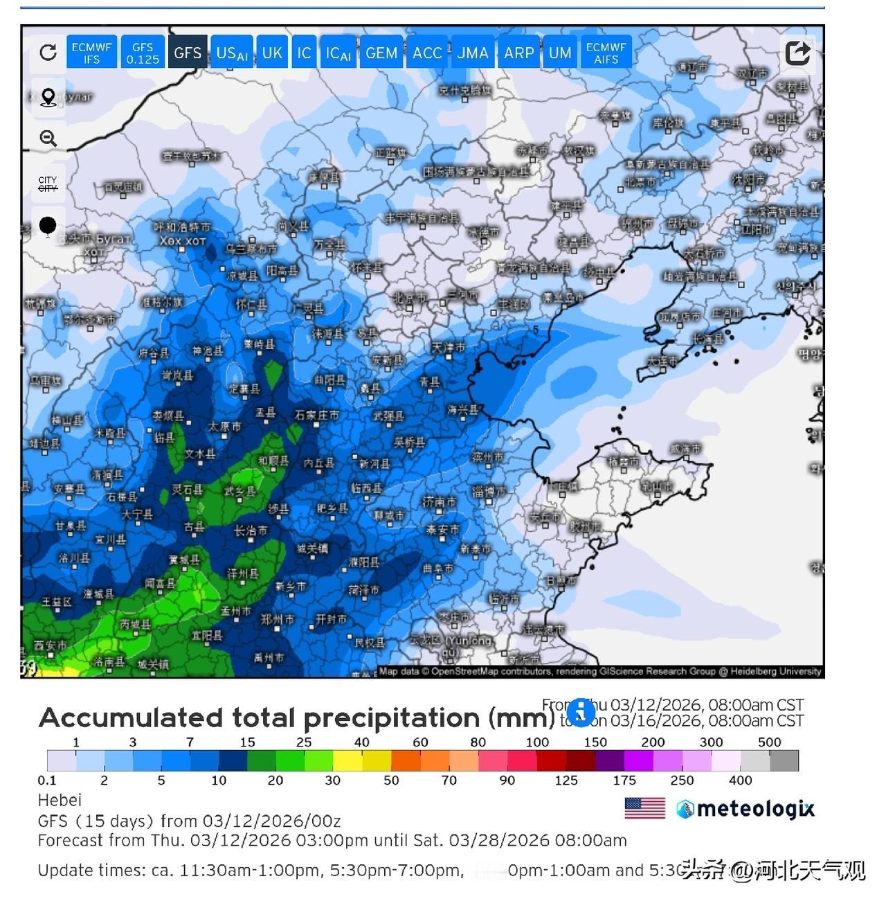 【京津冀降水观察】受冷暖交汇影响，预计明天下午到14号白天，我省自西北向东南有一