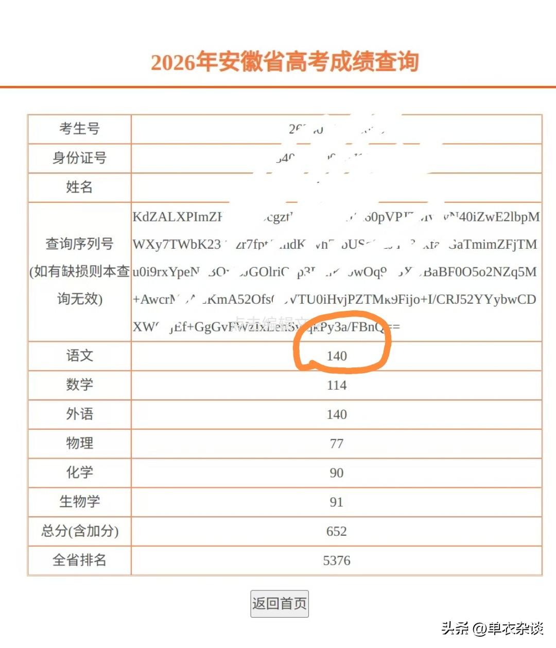 今天都在晒高考成绩。
我也来晒一个。
[烟花]合肥七中[烟花]
语文—140
开