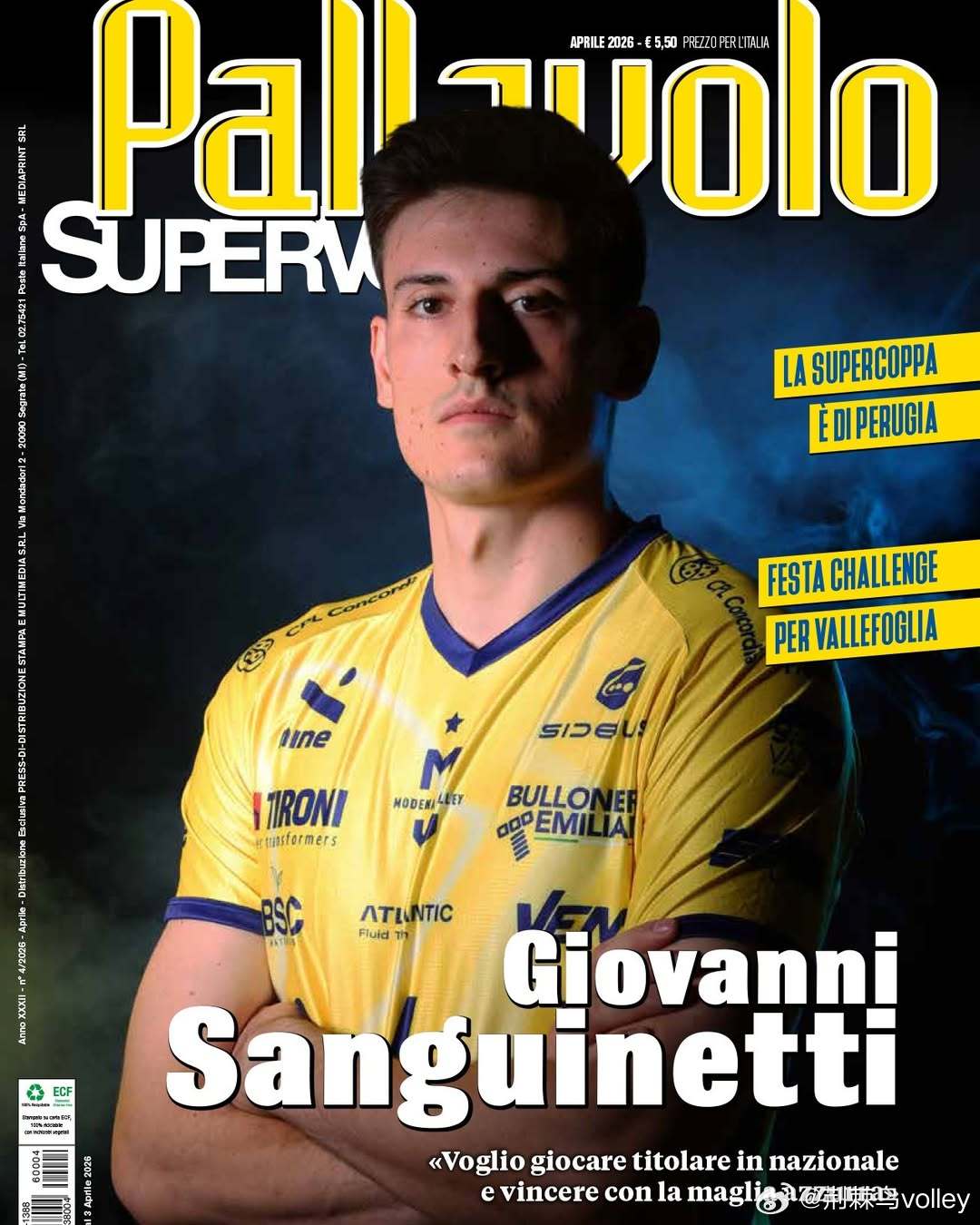 《Supervolley 排球杂志》四月刊封面人物→乔瓦尼・桑圭内蒂男排 意大利