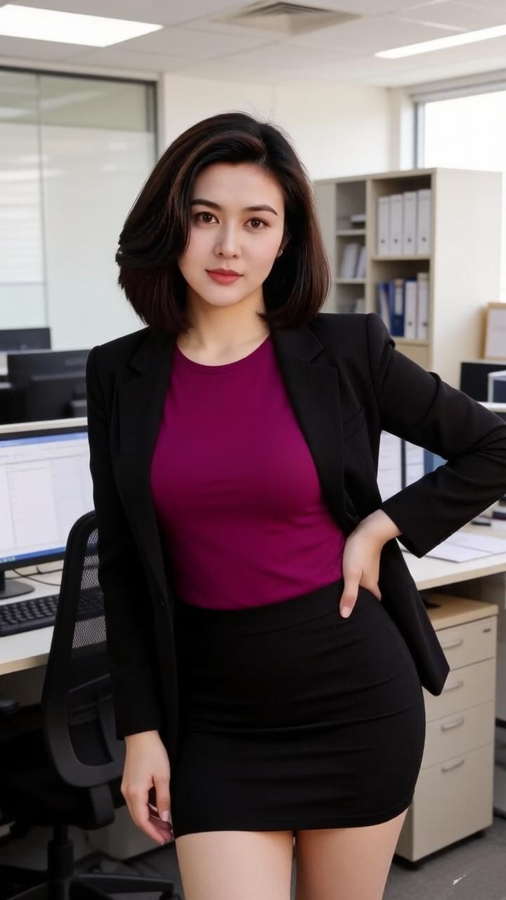 职场女强人，自信满满，红衣黑裙，气场全开！