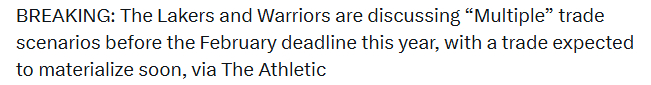 日美媒The Athletic爆料了湖人与勇士的交易动向。据了解，湖人和勇士在交