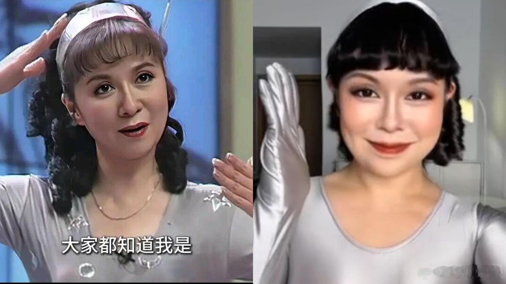 真假蔡明同框蔡明看到仿妆自己的反应真假蔡明同框这段太有爱了，宽宽仿得认真蔡明看得