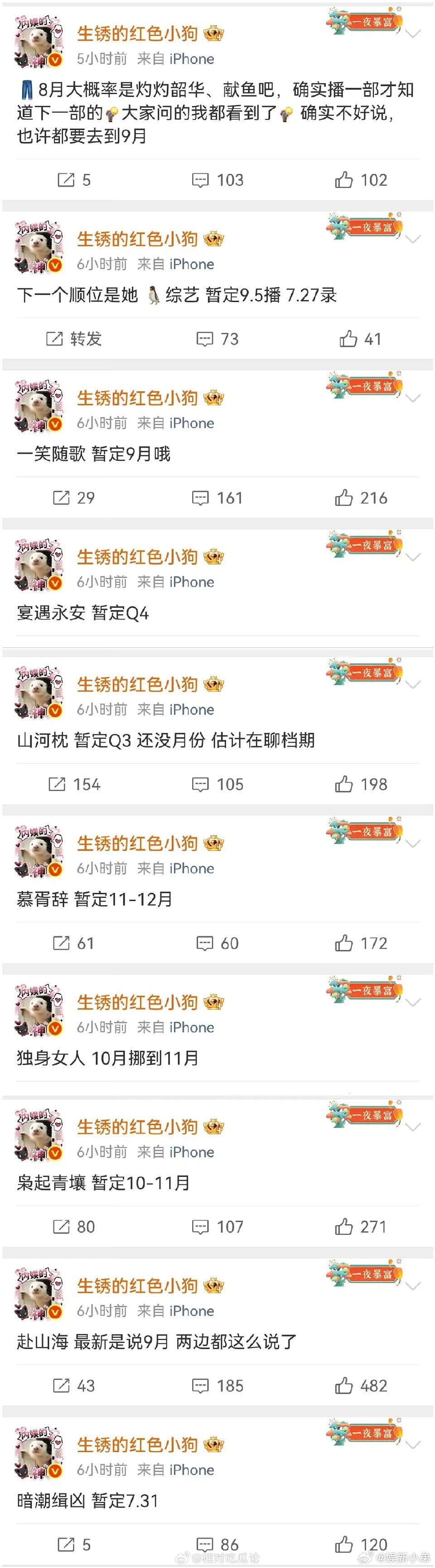 排播🍉 你更期待哪一部？灼灼韶华、献鱼8月播山河枕暂定Q3慕胥辞11-12月独