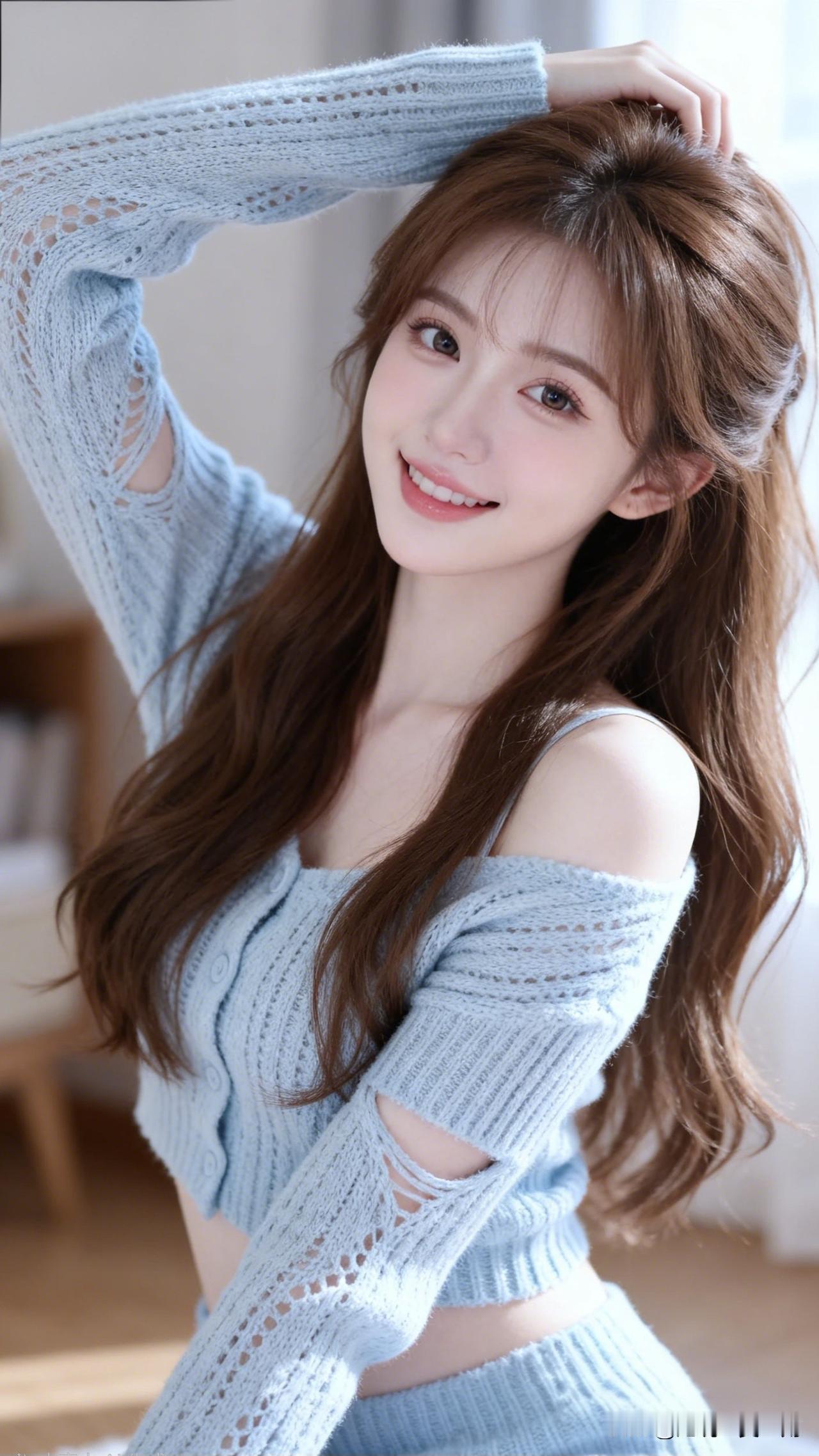 温柔甜美的蓝白针织毛衣，元气少女穿搭指南💖
