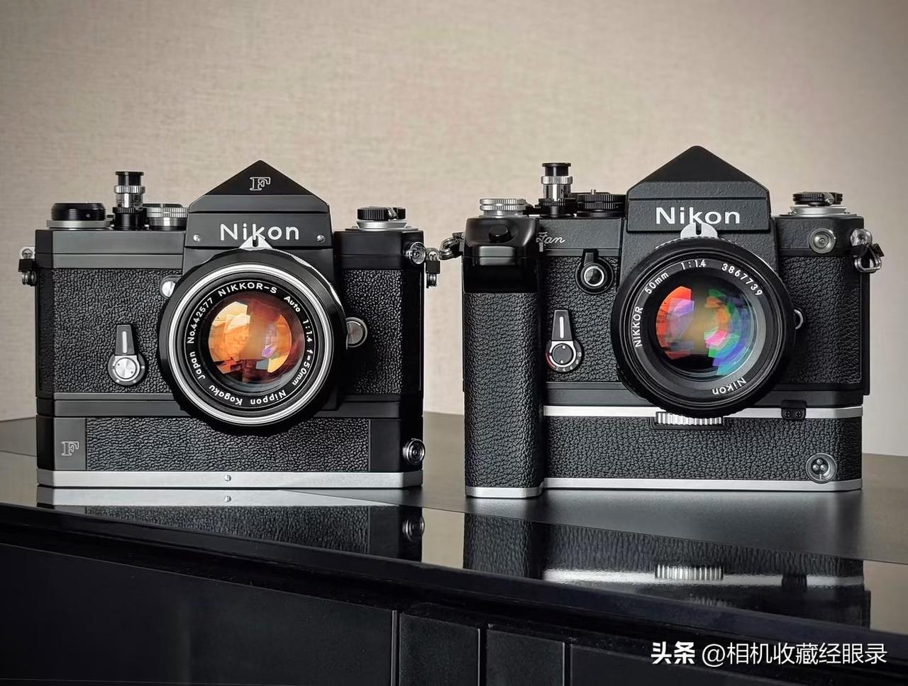 两台配装了过片器的尼康 Nikon单反相机。

图中的两台相机，左侧的是相对常见
