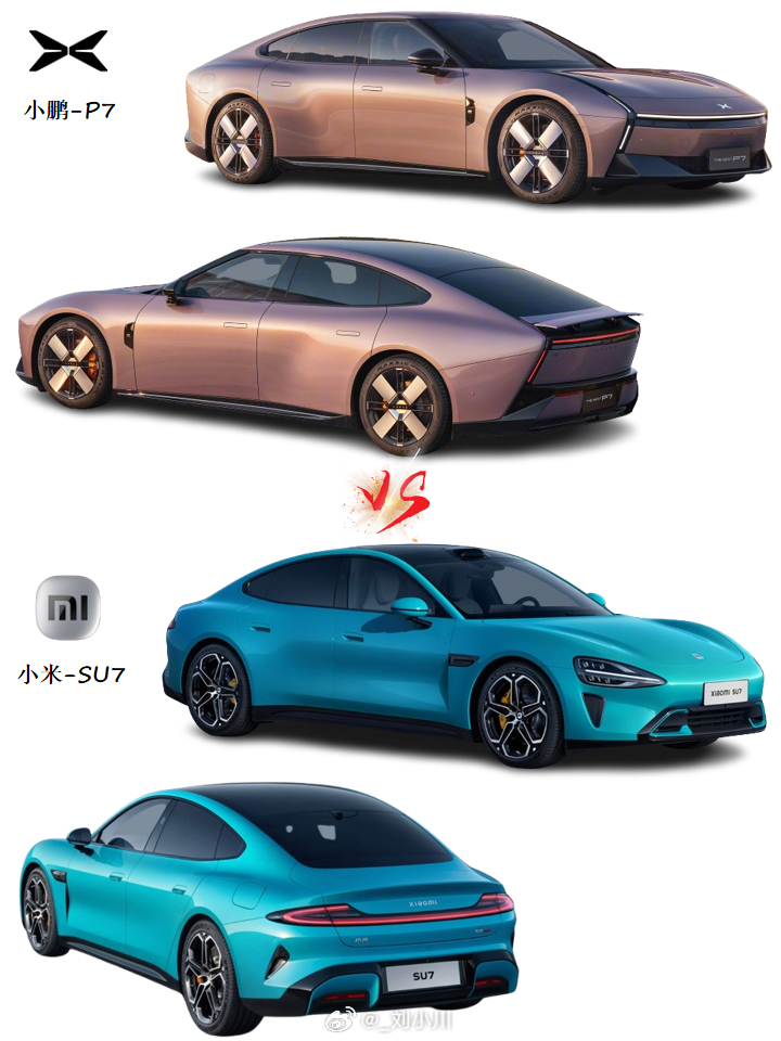 小鹏汽车[超话]小米汽车[超话] 两个强有力的竞争对手：小鹏P7 vs 小米SU
