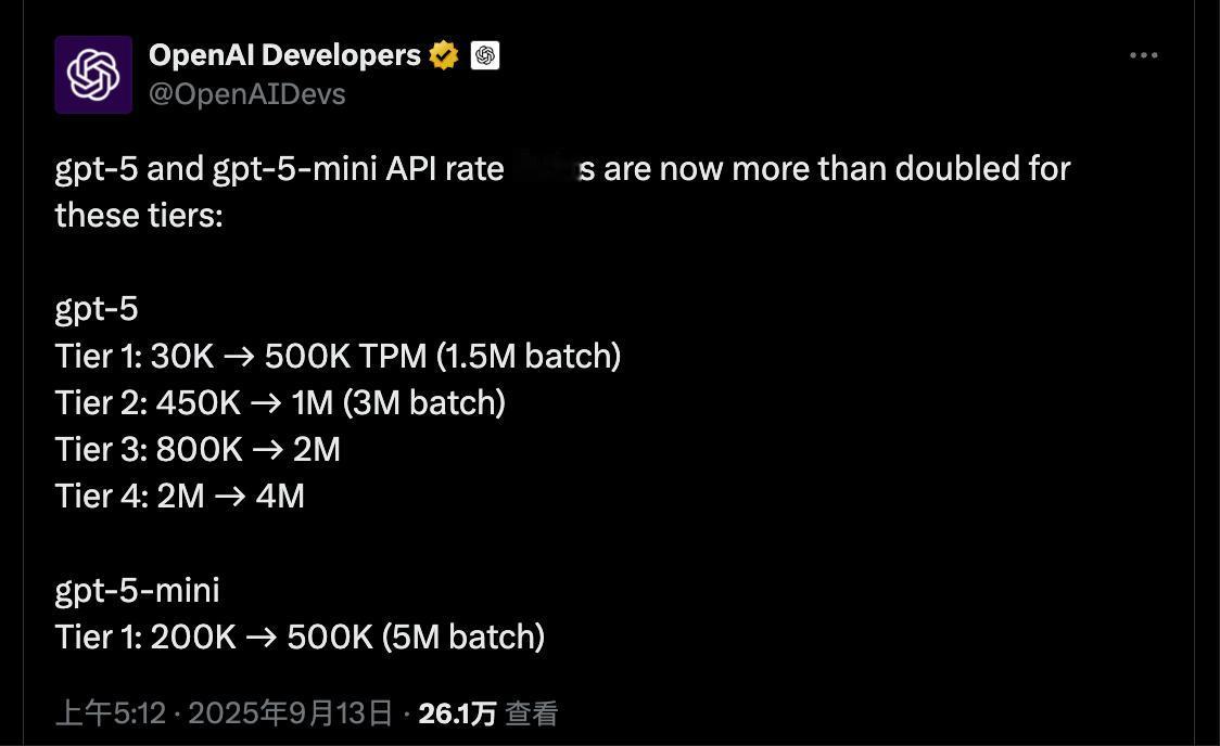OpenAI 调整 GPT-5 API 速率：调用更顺畅，但成本仍是门槛

Op