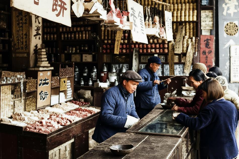 1959年，福州台江食杂公司的一间老字号店铺里，春节将至，年糖年饼摊位前挤满了前
