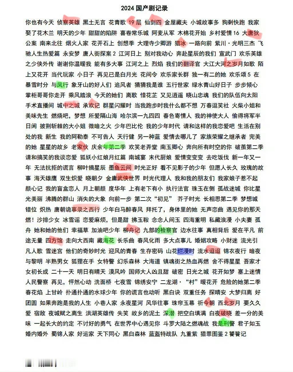 2024年国产剧，我这阅片量可还行？[doge]红色弃剧，绿色看完，紫色打算看 